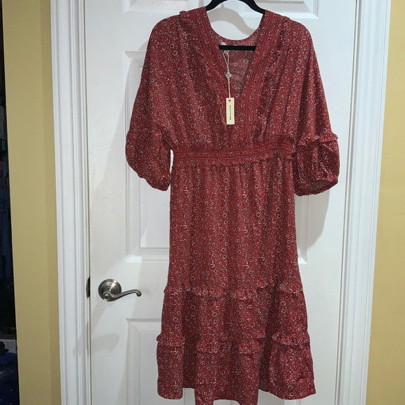 MAX STUDIO Ditzy Floral Balloon sleeve Tiered Peasant Dress Sz XL New - Picture 1 of 12